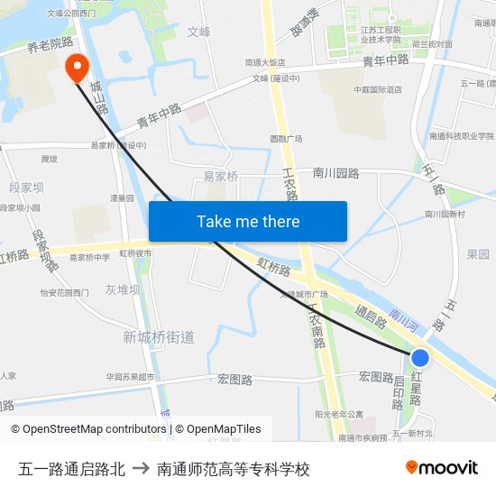 五一路通启路北 to 南通师范高等专科学校 map