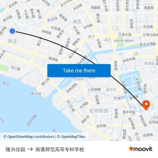 隆兴佳园 to 南通师范高等专科学校 map