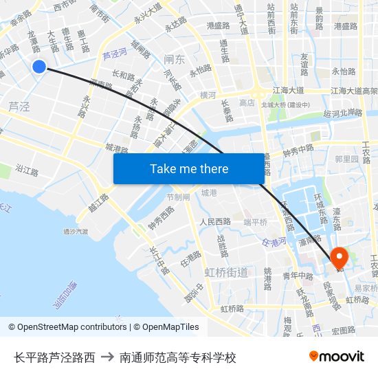 长平路芦泾路西 to 南通师范高等专科学校 map