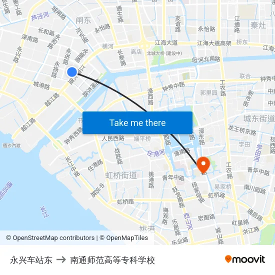 永兴车站东 to 南通师范高等专科学校 map