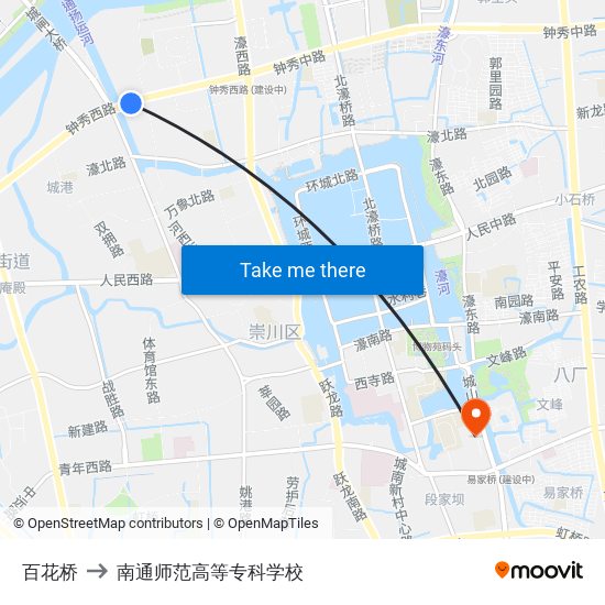 百花桥 to 南通师范高等专科学校 map