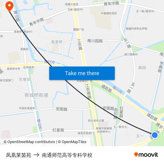 凤凰莱茵苑 to 南通师范高等专科学校 map