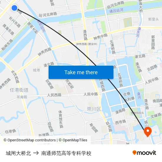 城闸大桥北 to 南通师范高等专科学校 map