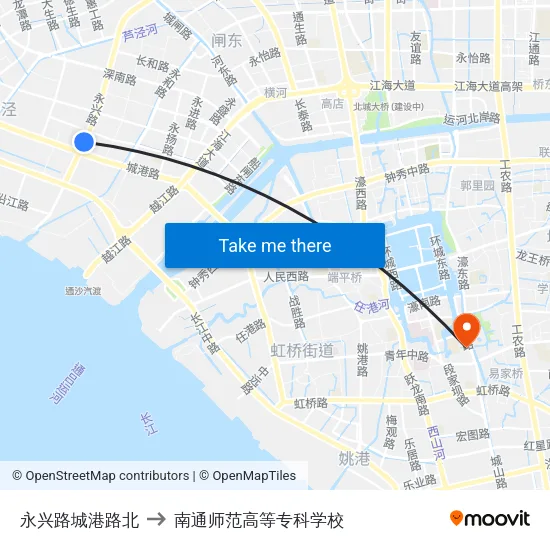 永兴路城港路北 to 南通师范高等专科学校 map