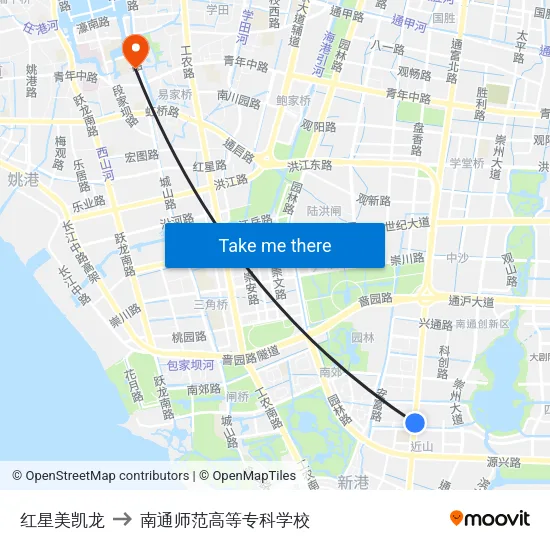红星美凯龙 to 南通师范高等专科学校 map
