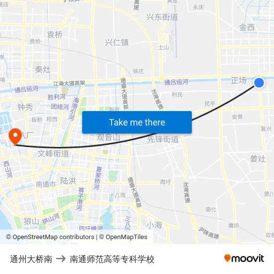 通州大桥南 to 南通师范高等专科学校 map