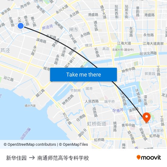 新华佳园 to 南通师范高等专科学校 map