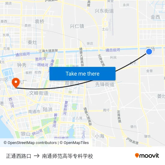 正通西路口 to 南通师范高等专科学校 map
