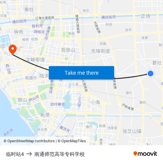 临时站4 to 南通师范高等专科学校 map