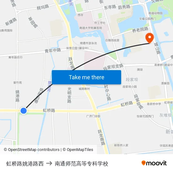 虹桥路姚港路西 to 南通师范高等专科学校 map
