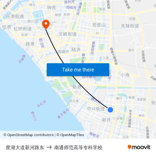 星湖大道新河路东 to 南通师范高等专科学校 map