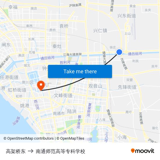 高架桥东 to 南通师范高等专科学校 map