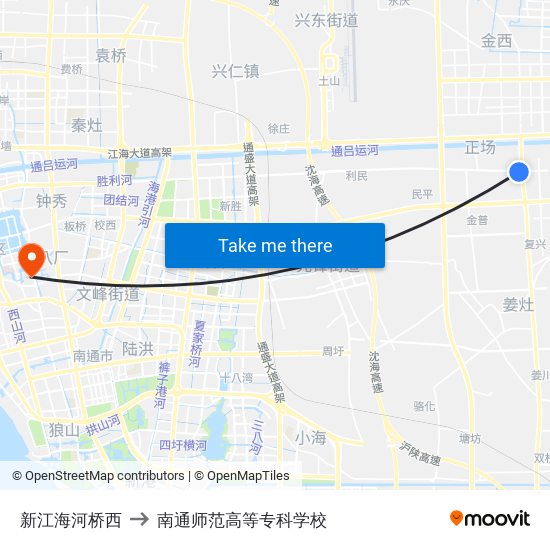 新江海河桥西 to 南通师范高等专科学校 map