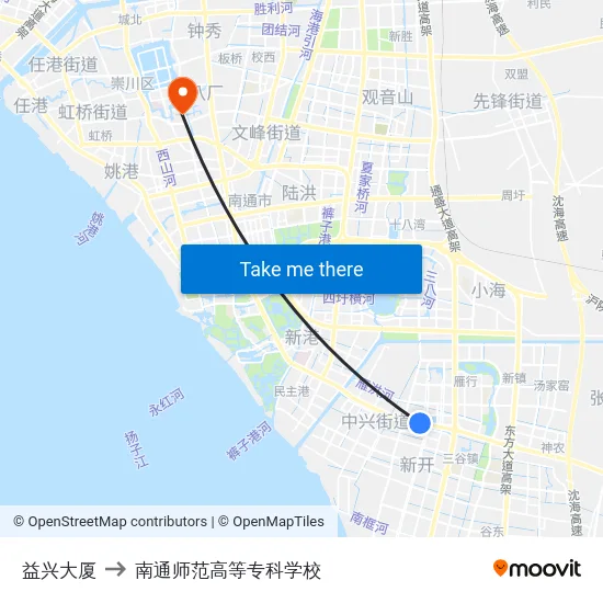 益兴大厦 to 南通师范高等专科学校 map