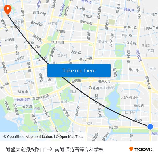 通盛大道源兴路口 to 南通师范高等专科学校 map