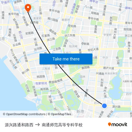 源兴路通和路西 to 南通师范高等专科学校 map