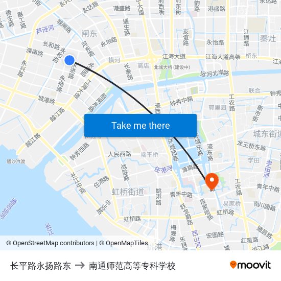 长平路永扬路东 to 南通师范高等专科学校 map