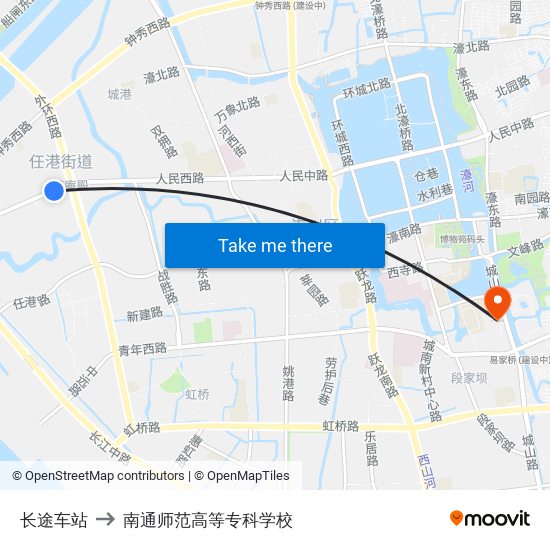 长途车站 to 南通师范高等专科学校 map