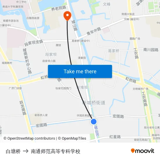 白塘桥 to 南通师范高等专科学校 map