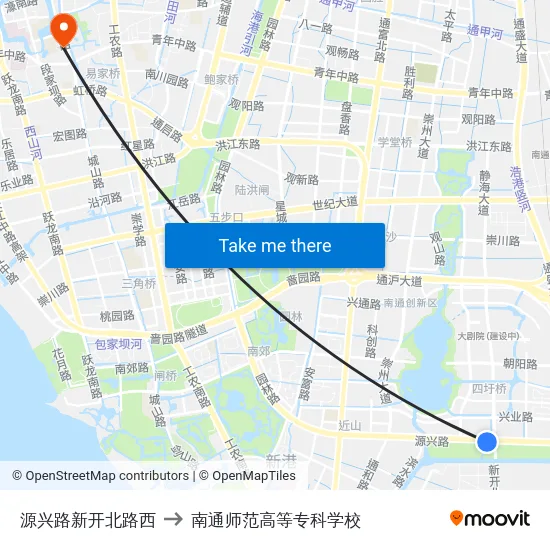 源兴路新开北路西 to 南通师范高等专科学校 map