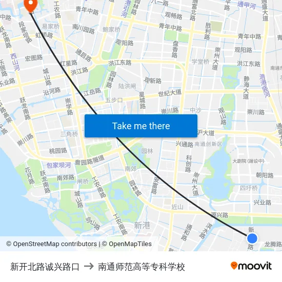 新开北路诚兴路口 to 南通师范高等专科学校 map