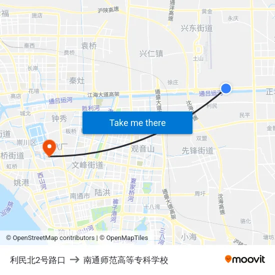 利民北2号路口 to 南通师范高等专科学校 map