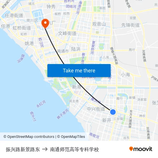 振兴路新景路东 to 南通师范高等专科学校 map