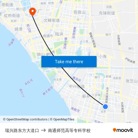 瑞兴路东方大道口 to 南通师范高等专科学校 map