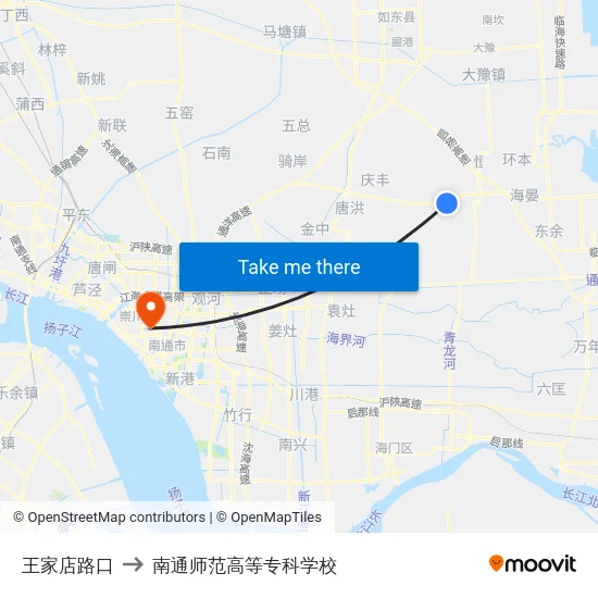 王家店路口 to 南通师范高等专科学校 map