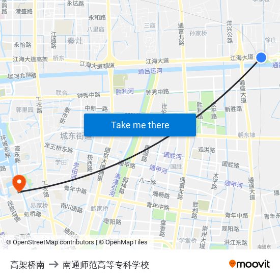 高架桥南 to 南通师范高等专科学校 map