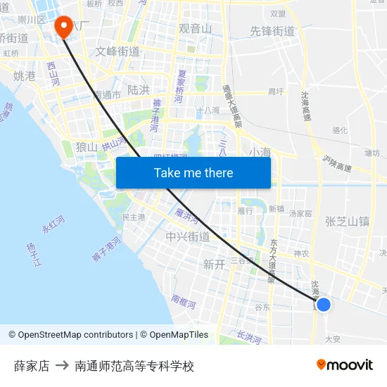 薛家店 to 南通师范高等专科学校 map
