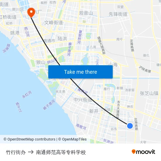 竹行街办 to 南通师范高等专科学校 map