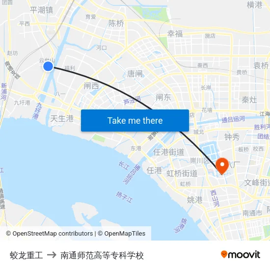 蛟龙重工 to 南通师范高等专科学校 map