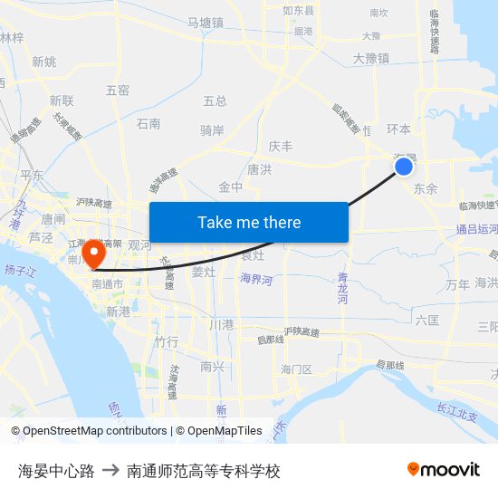 海晏中心路 to 南通师范高等专科学校 map