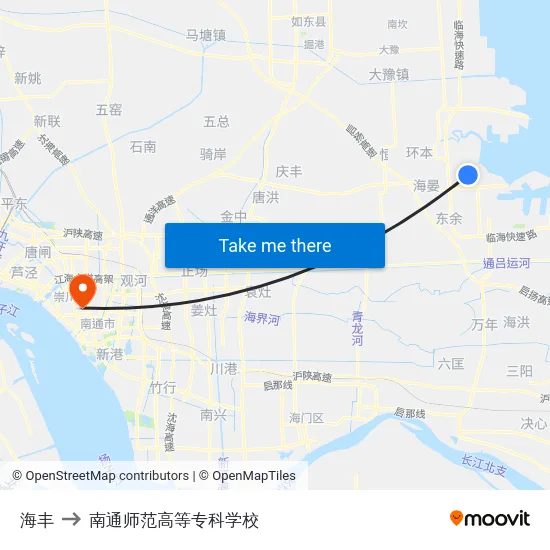 海丰 to 南通师范高等专科学校 map