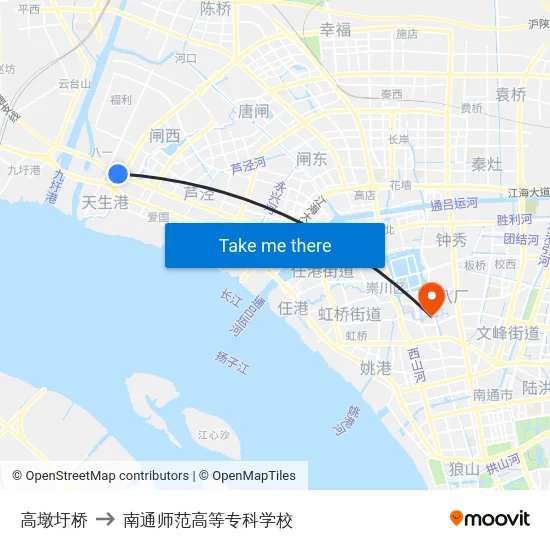 高墩圩桥 to 南通师范高等专科学校 map