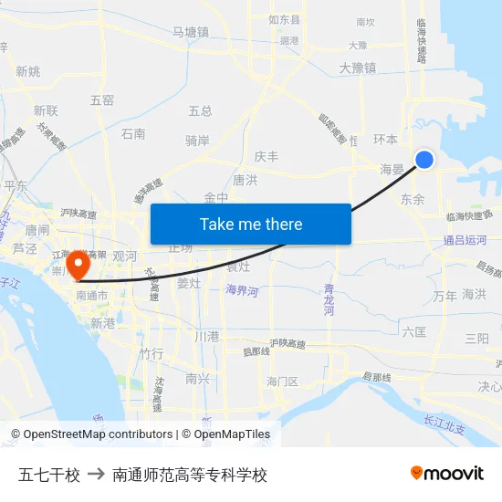 五七干校 to 南通师范高等专科学校 map
