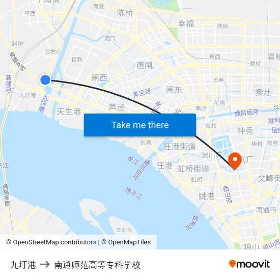 九圩港 to 南通师范高等专科学校 map