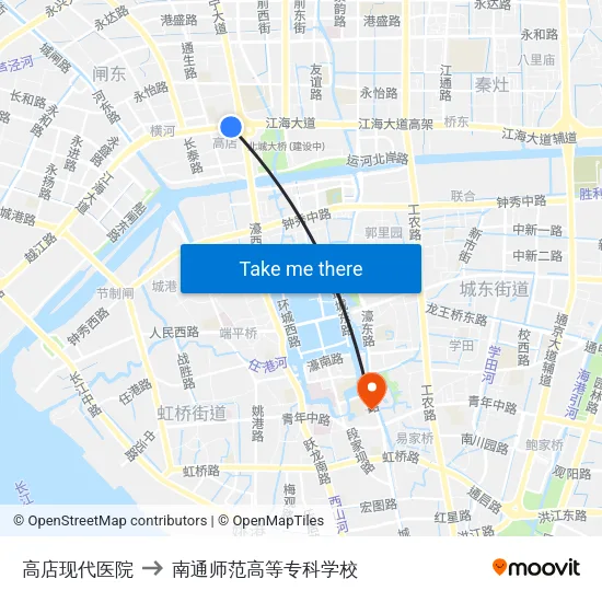 高店现代医院 to 南通师范高等专科学校 map