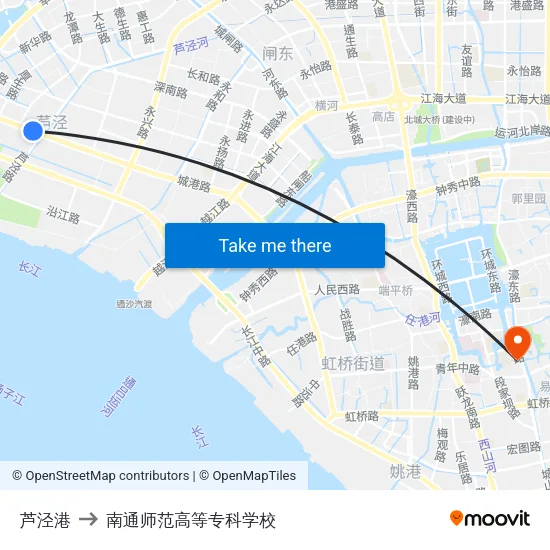 芦泾港 to 南通师范高等专科学校 map
