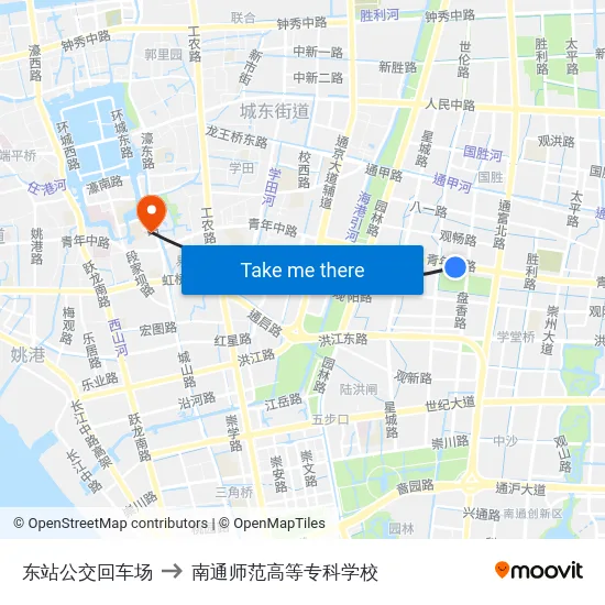 东站公交回车场 to 南通师范高等专科学校 map