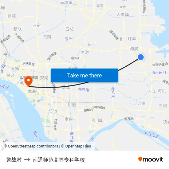 警战村 to 南通师范高等专科学校 map