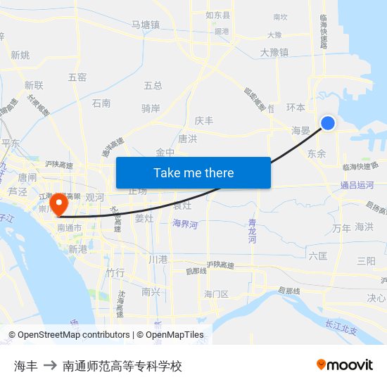 海丰 to 南通师范高等专科学校 map