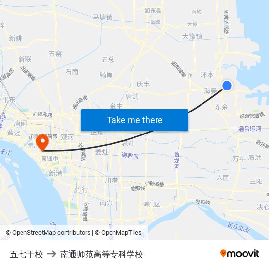 五七干校 to 南通师范高等专科学校 map