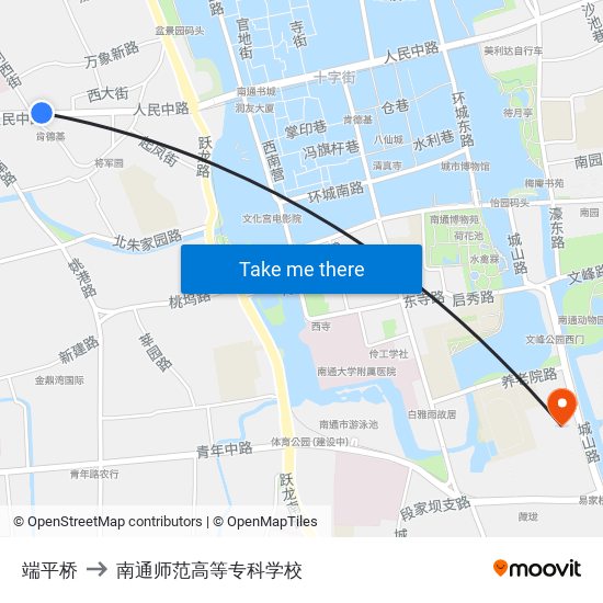 端平桥 to 南通师范高等专科学校 map