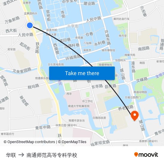 华联 to 南通师范高等专科学校 map