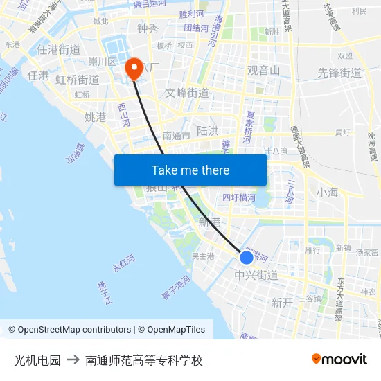 光机电园 to 南通师范高等专科学校 map