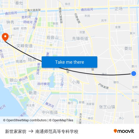 新世家家纺 to 南通师范高等专科学校 map