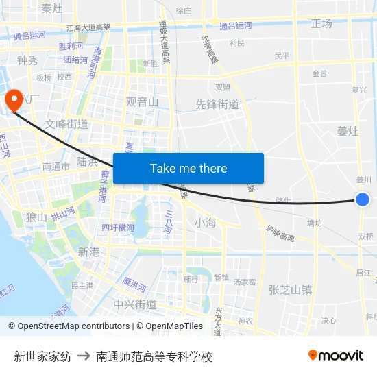 新世家家纺 to 南通师范高等专科学校 map