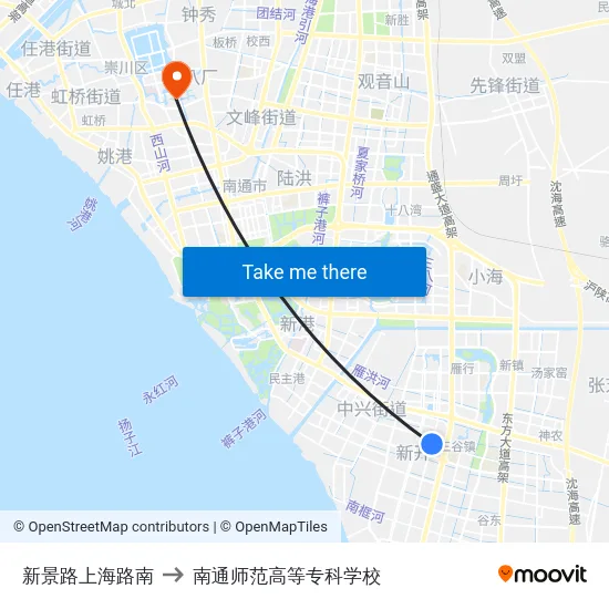 新景路上海路南 to 南通师范高等专科学校 map